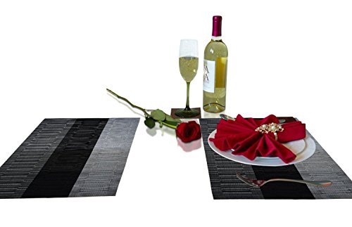 NKTM Platzdeckchen (4 er in Schwarz +Grau) Platzsets, Abgrifffeste und Waschbare Hitzebeständig und Rutsch Leicht Gespeichert / Style Einrichtung in Küche - 2