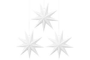 WISHSTAR Estrella Navidad 3D, 3 Piezas Farolillos De Papel, Adornos Para Navideña, Boda, Fiesta De Cumpleaños (Blanco)