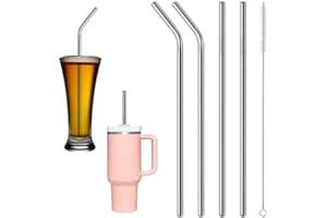 ELEGANCE-GO Paille Inox Réutilisables,4 Pièces Pailles en Métal Réutilisables Longues Ensemble de Paille en Inox avec 1 Brosse de Nettoyage pour Smoothie,Milkshake,Cocktail et Boissons Chaudes