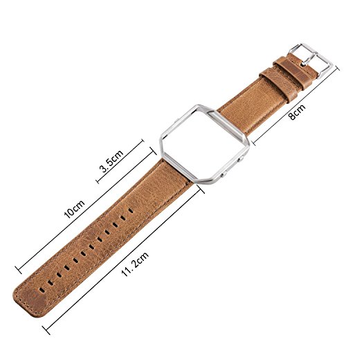 Leder Armband für Fitbit Blaze, MroTech Armband mit Metallrahmen, Uralt Stil Echtes Leder Uhrenarmband für Fitbit Blaze Smartwatch - 6