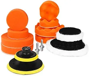 JERN 7pcs Buffing/Polishing Pad Kit, Sponge and Wool Polishing Pad Set with M14 Drill Adapter (5 inches Set of 7)