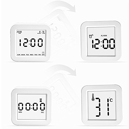 Digital Wecker, Schwerkraft-Sensor Wecker Multi Funktionen Wecker betrieben mit großen Bildschirm, Datum, Zeit, Kalender, Temperaturanzeige, Alarm, Countdown für Kinder, Jugendliche, Teenager weiß - 3