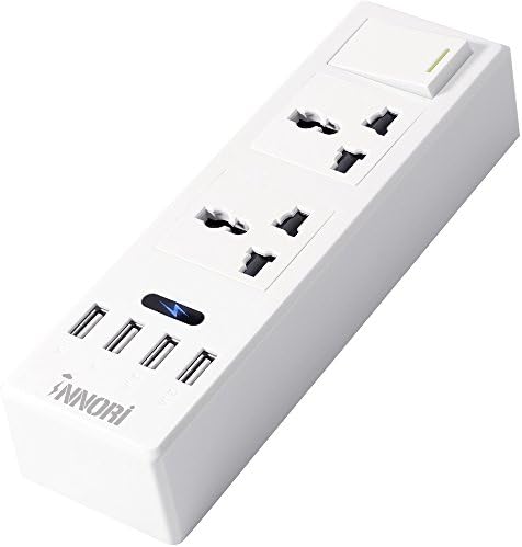INNORI  Extension  Cables Multi-functional USB  Power   Strip  Indoor  Socket  2 Way Surge Protector  with  2 Universal Electrical AC  Power  Sockets for Home Application & Office Use - White