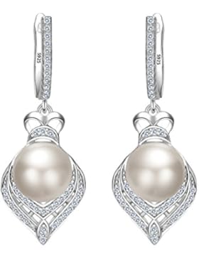EVER FAITH® Damen 925 Sterling Silber CZ AAA 9MM Süßwasser-Zuchtperle Elegant Blume Ohrringe klar