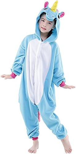 Tongchou Kids Onesie Animal Pyjamas Homewear Sleepsuit Halloween Cosplay Costume Blue Pegasus Size 120
