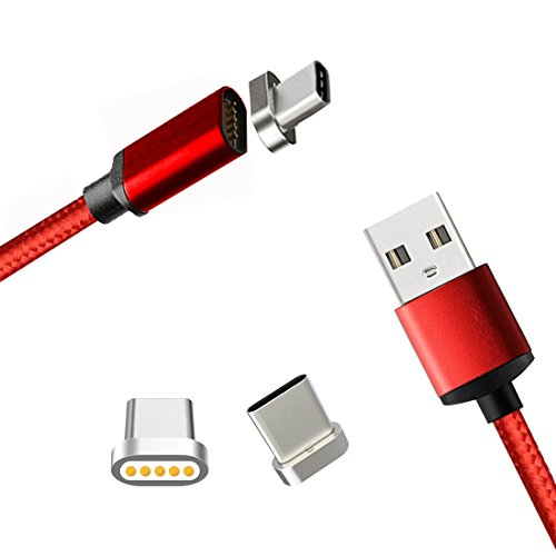 Lively Life Magnetic Type C Chargeur C  ble Sync Cordon de Charge avec 2 connecteurs pour Samsung  Huawei  Nouveau Macbook  HTC  Sony et Plus USB C p  riph  riques 3 3ft   1m  Rouge 