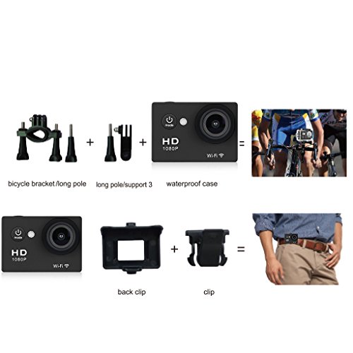 Y8-P Action Kamera sport Kamera 2.0 Zoll Helmkamera WiFi 1080P Action Camera Full HD 30M Wasserdicht Actioncam Kamera H264 12Mp Video Action DV Camcorder sport Camera schwarz - 8