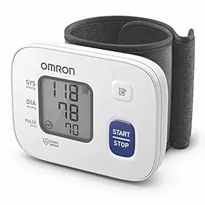 Omron HEM 6161 Fully Automatic Wrist Blood Pressure Monitor with Intellisense Technology, Cuff Wrapping Guide and Irregular Heartbeat Detection for Most Accurate Measurement (White)