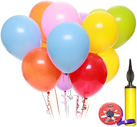 Party Balloons, HOOHII 12 Inches Assorted Color 100pcs Party Balloons with Dual Action Hand Pump Ribbon for Child Balloons