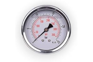 DPM TAPES Manómetro de glicerina conexión axial, IP65 acero inoxidable 63 mm con conector trasero, 1/4 glicerina (0-25 bar)