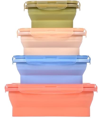 3 Boîtes Alimentaires Pliables Silicone - Avec Couvercle, 350ml-800ml - Pour Lunch, Voyage, Camping