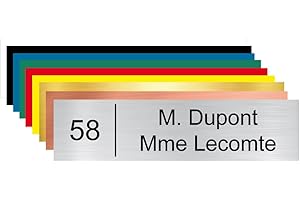 Plaque boîte aux lettres personnalisable. (BAL0004). Numéro Maison + Nom. Plaque nominative PVC 10 x 2,5 cm autocollante - Aspect argent brossé - Arial