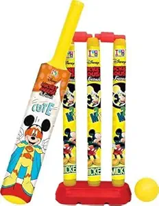 JERAM ENTERPRISE Cricket Set for Kids Include 3 Plastic Stump,1 Plastic Bat,1 Plastic Ball (Attractive Mickey & Friends Print)