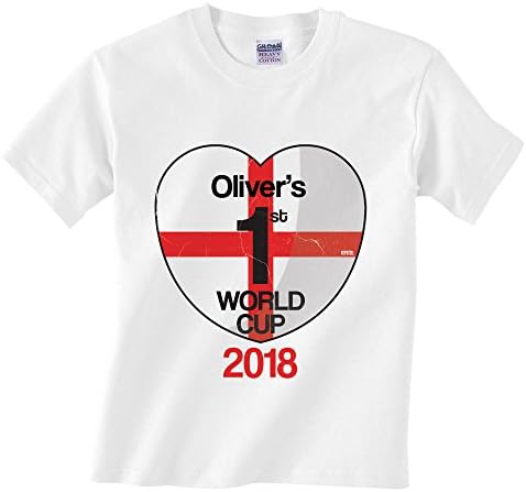 Kepster My First World Cup Personalised England Football T-Shirt Boy or Girl, Bespoke English 2018 1st World Cup Novelty Tee, 2018 Russia World Cup Footie Top (3-4 Years)