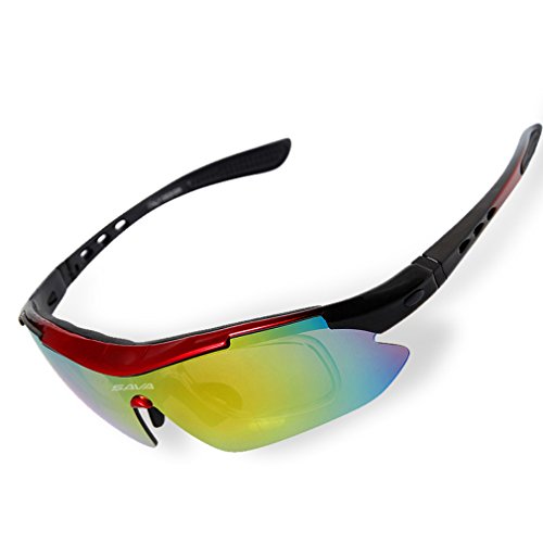 SAVA Gafas de Sol Deportivas Polarizadas TR90 Manera Reflexiva de Deportes al Aire Libre para Bicicleta Actividades con 5 Lentes de Ciclismo Gafas Sol Ciclismo Deporte (Rojo)