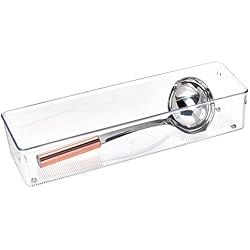 iDesign range couvert, long rangement tiroir en plastique, casier rangement plastique compartimenté pour les tiroirs, transparent