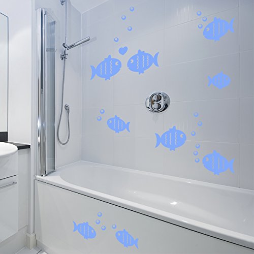 Wandkings Wandtattoo „Fische und Luftblasen im Set, mit Herzchen“ Größe SMALL in lichtblau – erhältlich in 33 Farben - 3