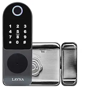 LAVNA LE50 Smart Electronic Door Lock with Bluetooth Mobile App, Fingerprint, RFID Card, PIN and Manual Key Access for Metal Doors (Black & Grey)