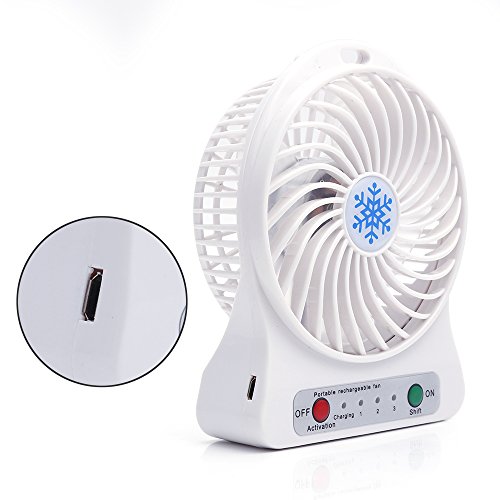iProtect Mini USB Ventilator mit Batterie tragbarer Standventilator mit Micro USB Aufladekabel in weiss - 2