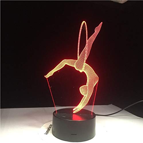 3D Night Lights,Remote Control Gymnastics 3D Led Table Lamp 7 Colors Yoga Dance USB Movement Modelling Bedroom Sleep Lighting Fixture Decor Gymnast Fans Gifts