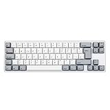 Teclado mecánico para juegos con interruptor Gateron Brown, tamaño mini de 69 teclas, diseño ES, teclas de combinación PBT blancas y grises.