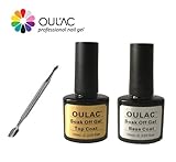 OULAC Top and Base Coat Soak Off UV LED Nail Gel Polish - Twin Pack with Cuticle Pusher