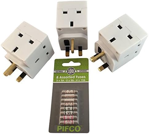 Fused Wall AC Adaptor Plugs - 3 Way 13 Amp Mains For Laptop, Computer, TV, DVD, PS3, Wii, xBox, Sky, Virgin, Freeview Box, Hi-Fi, use with Phone and Tablet Chargers By KERHOOT