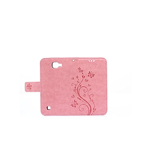 LG K4 Hülle Leder ,SKYXD Drucken Schmetterling Blumen Prägung Motiv PU Folio Ledertasche [ Standfunktion / Magnetverschluss / Kartenfächer] Einfarbig Handyhülle 3 in 1 Handytasche mit Eule Staubstecker + Eingabestift für LG K4 Schutzhülle – Pink - 3