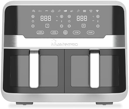MasterPro Rocket Duo - Friggitrice ad aria doppia da 9 litri e 2400w - Controllo tempo e temperatura - Display digitale - Cestelli in alluminio facili da pulire - Controllo smartphone