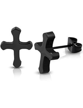 Bungsa® Kreuz Ohrstecker schwarz - 1 Paar Edelstahl (Ohrringe Ohrschmuck Ohrklemmen Damen Frauen Medieval Cross...