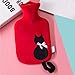 Produktbild AMA-StarUK36 Cartoon Cat Pattern Wärmflasche Warm Wasserbeutel für Frauen Männer Kinder halten warm für Hände Füße im Schlafsofa, Winter Geschenk(RD)