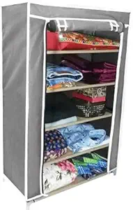RAXON WORLD - Multipurpose|collapsible wardrobe|book case|cupboard closet|organizer for clothes|storage rack for kids|chappal stand|office and home use|5-Layer (Grey)