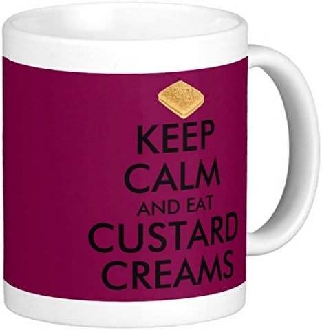 Novelty MUG ≈ KEEP CALM AND EAT CUSTARD CREAMS ≈ A fun gift for any custard cream biscuit lover - A novelty keep calm and carry on style tea or coffee mug for any father, son, husband, daughter, wife, or mother - A fun gift for Christmas or Birthday and a fine Mothers or Fathers Day present - listing category mug mugs cup cups