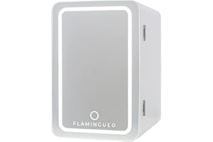 Flamingueo Nevera Pequeña 6,5L - Mini Nevera Espejo y Luz LED, Nevera 12V/220V, Función Frío y Calor, Nevera Cosmeticos, Nevera Skincare, Mini Fridge