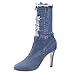 Produktbild Junjie Denim Stiletto Ferse mit Reißverschluss Zipper Stiefeletten Damenschuhe Frauen High Heel Schuhe Mittelrohr Boot Denim High: 10cm Solid Color Spitz Schuhe 36-42