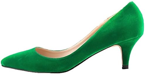 HooH Women's Pointed-toe Suede Slip Candy Color Kitten Work Pump-green-42