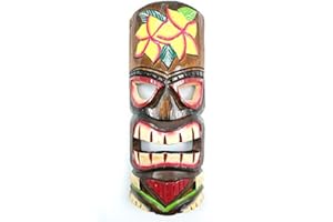 COCO PAPAYA Masque Tiki 30cm en bois motif Fleur. Décoration Tahiti