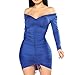Produktbild QingJiu Womens V Neck Figurbetontes Kurzes Minikleid Langarm Cocktailpartykleid (Small, Blau)