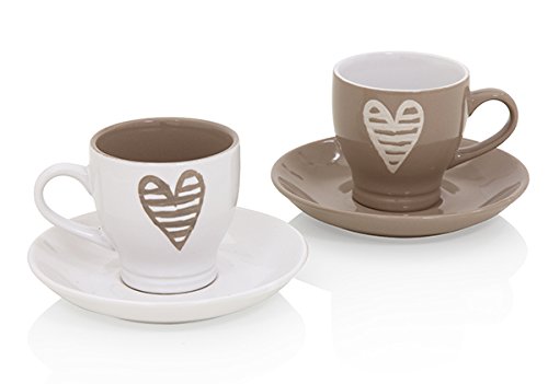 Brandani 55676, tazzina caffe Batticuore colore tortora e avorio set 2 pezzi in stoneware