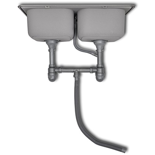 vidaXL Küchenspüle Einbauspüle Waschbecken Doppelbecken Edelstahl Spülbecken 2 Becken - 3