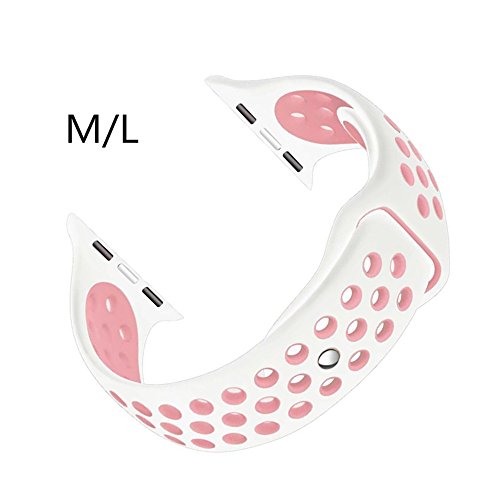 Ontube para Apple watch Correa Nike   Serie 1 Serie 2  Soft Silicona Estilo Deportivo Reemplazo para iWatch Correa M L 38mm Blanco Rosa claro