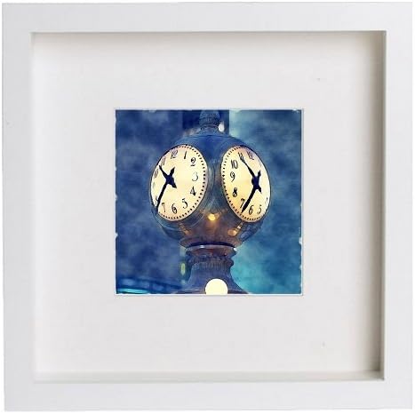 White Square Picture Frame - Home Décor - Wall Art - Hanging Photo Frames – Print of New York City Collection Grand Central Station Clock with Contemporary White Frame 23x23cm 199