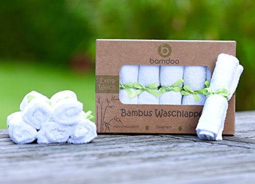Baby Waschlappen aus Bambus 25 x 25 cm – 6er Pack – Weiß – Mulltücher extra weich - 7