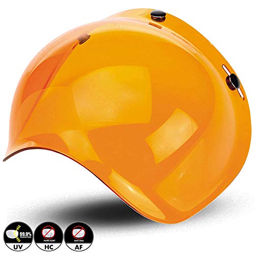 Bubble - Visera burbuja universal, con 3 botones, para casco jet, homologada, compatible con cascos Biltwell, Bell, DMD, Bandit, Yam, AFX, Nolan, AGV MULTI TAGLIA Arancio