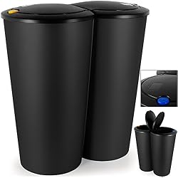 Poubelle Double Compartiment Noir - 2 x 25L - Bouton-poussoir Automatique 50x53cm