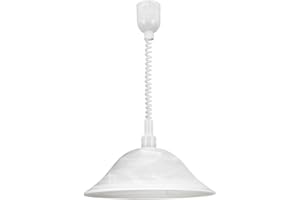 EGLO Alessandra Pendant Light, 1-Bulb Pendant Lamp with Spiral Cable, Height-Adjustable, Classic Pendant Lamp, Kitchen Lamp Made of Plastic and Alabaster Glass, Dining Table Lamp in White with E27