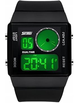 OrrOrr Digital Herrenuhr Armbanduhr Silikon LED Datum Sportuhr stoppuhr wecker wasserdicht Quarz Alarm schwarz