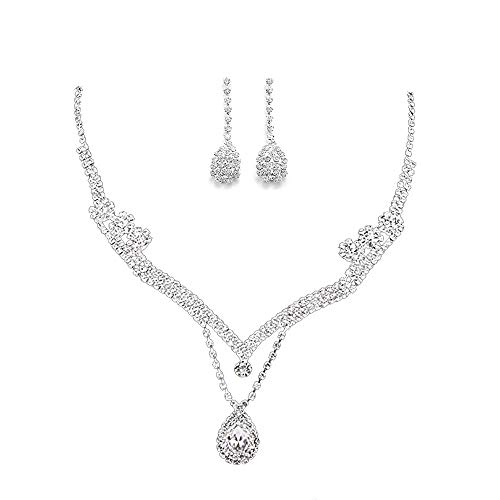 Yakiki Joyas para Bodas de Mujer Collar de Diamantes de Imitación y Pendiente Bridal Wedding Jewelry Set