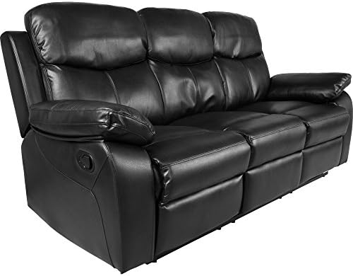 Fenway Manual Recliner Faux Leather 3 Seater Sofa New Free Delivery Black Sofa Set (3 Seater, Black)