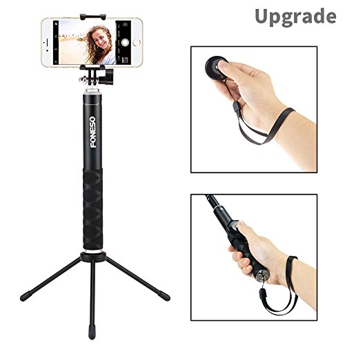 FONESO Bluetooth Selfie Stick with Tripod for Smartphone Camera Black